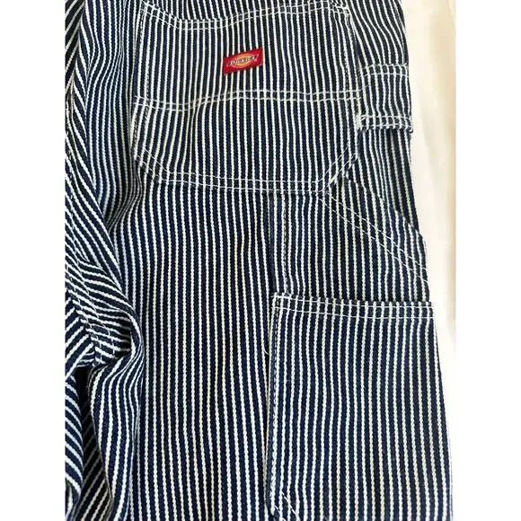 Dickies Stripe Overalls Womens Medium Railroad Bib Carpenter Wide Leg Denim - Picture 3 of 8
